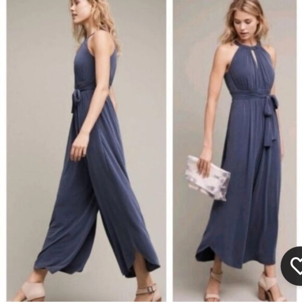 Anthropologie Moulinette Soeurs Eremita Halter Dusky Blue Keyhole Jumpsuit Sz XS